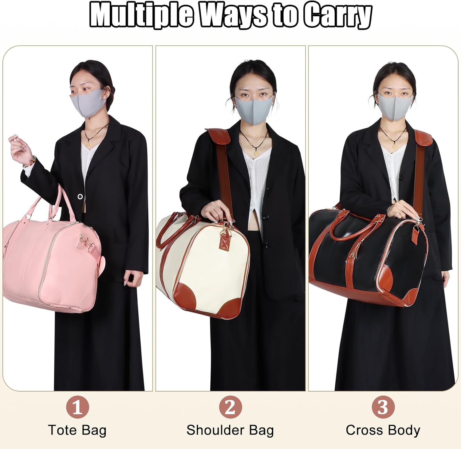 Geestock Garment Bags for Travel, PU Leather Carry On Garment Duffle Bag for Women with Shoe Pouch, 2 in 1 Convertible Suit Travel Bag (Pink) - Image 5