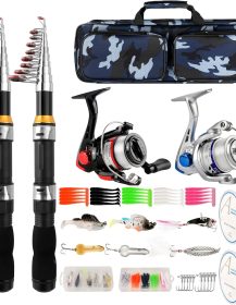Telescopic Fishing Rod Reel Combo 2PCS 6.89FT Collapsible Fishing Pole Spinning Reel Lures Accessories with Fishing Bag Portable Fishing Rod Kit for Saltwater Freshwater Travel Fishermen Gift