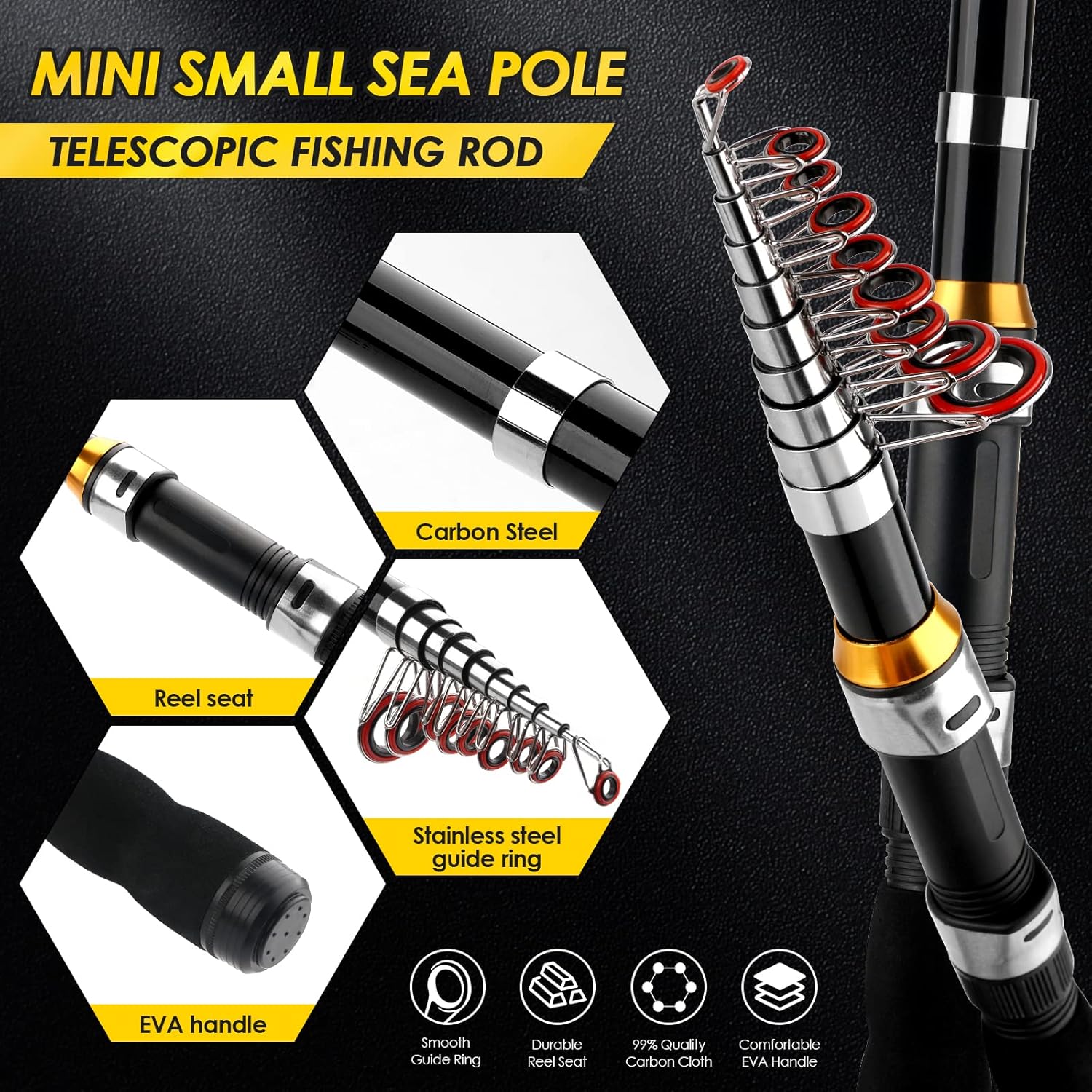 Telescopic Fishing Rod Reel Combo 2PCS 6.89FT Collapsible Fishing Pole Spinning Reel Lures Accessories with Fishing Bag Portable Fishing Rod Kit for Saltwater Freshwater Travel Fishermen Gift - Image 3